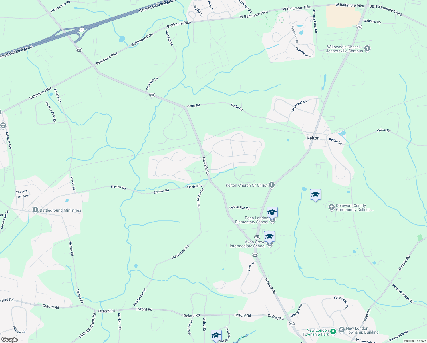 map of restaurants, bars, coffee shops, grocery stores, and more near 102 Reynolds Lane in West Grove