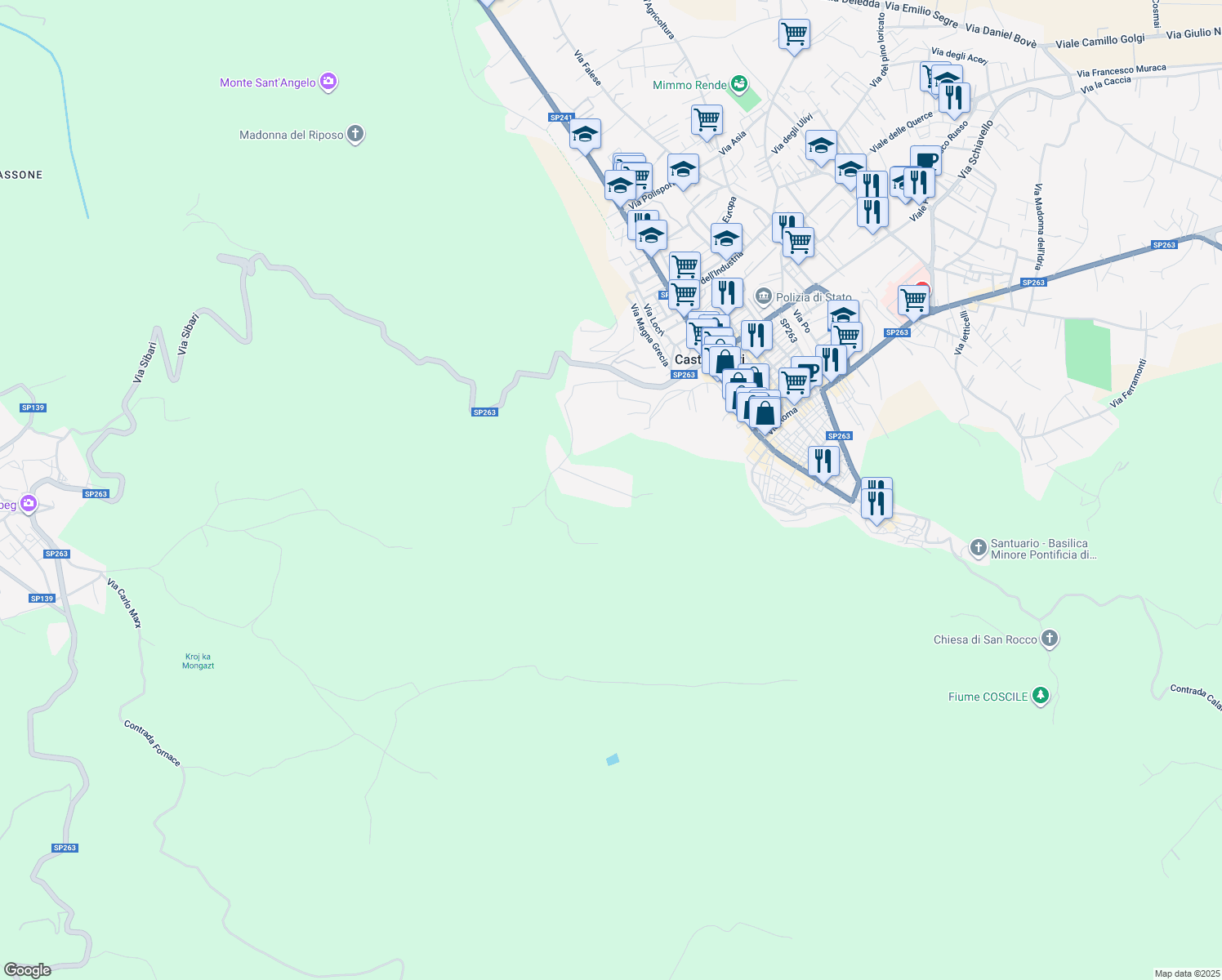map of restaurants, bars, coffee shops, grocery stores, and more near 34 Via Feliceto in Castrovillari