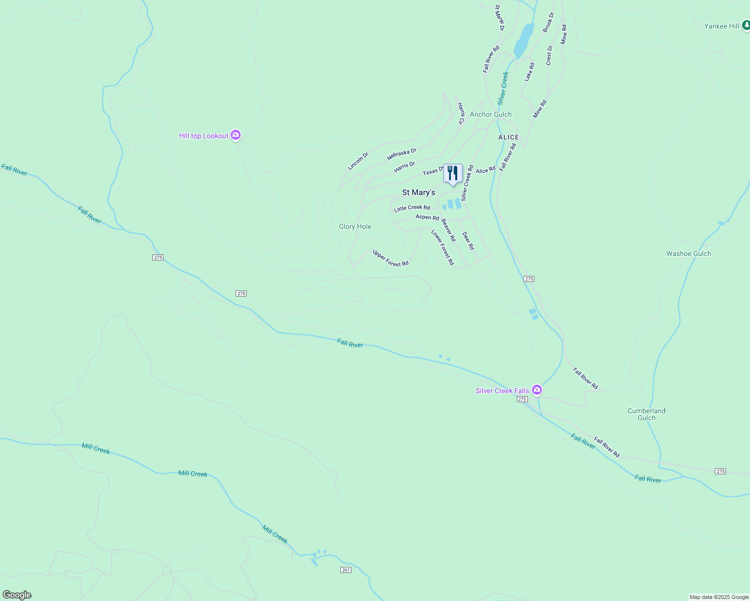 map of restaurants, bars, coffee shops, grocery stores, and more near 640 Vista Road in Idaho Springs