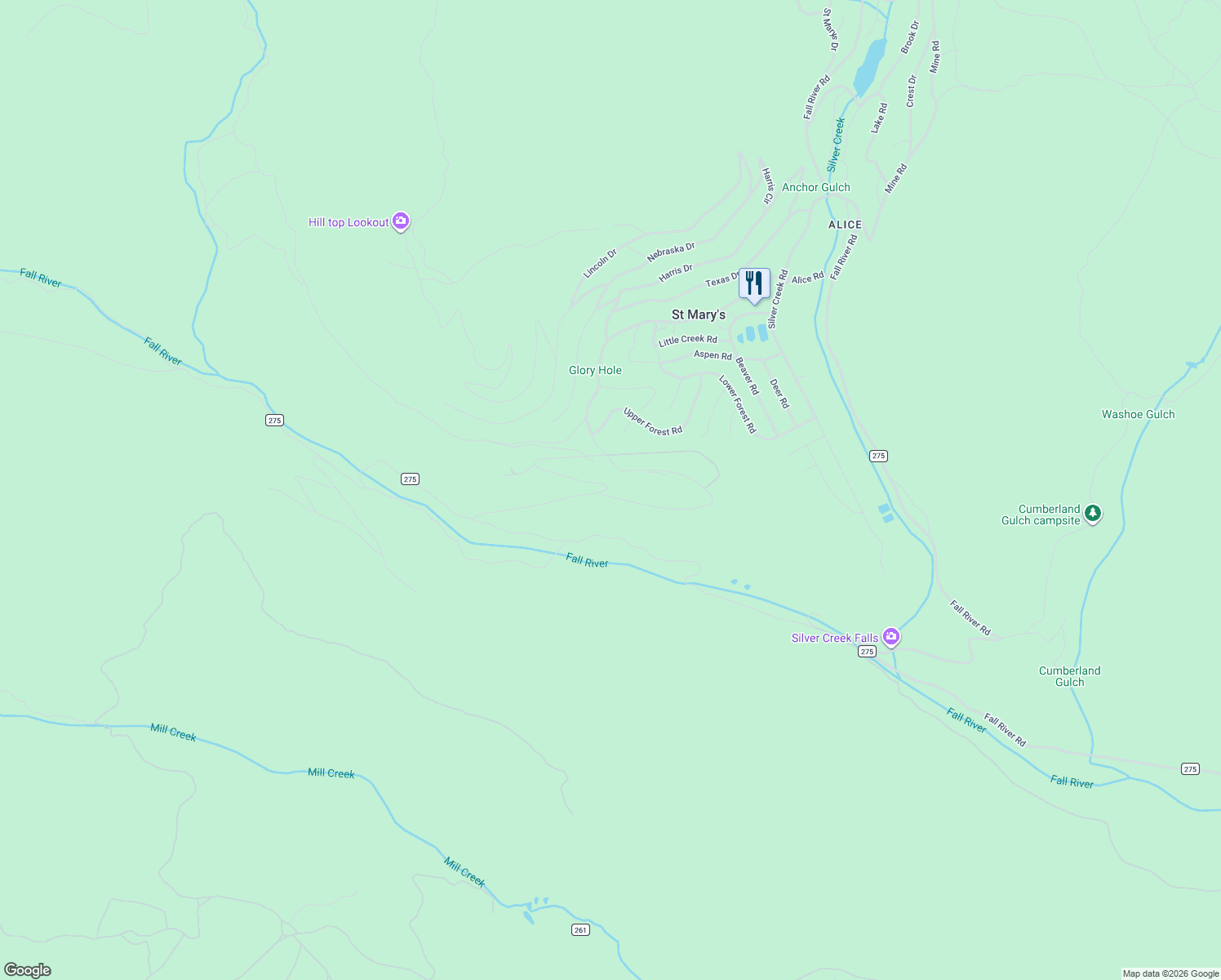 map of restaurants, bars, coffee shops, grocery stores, and more near 640 Vista Road in Idaho Springs