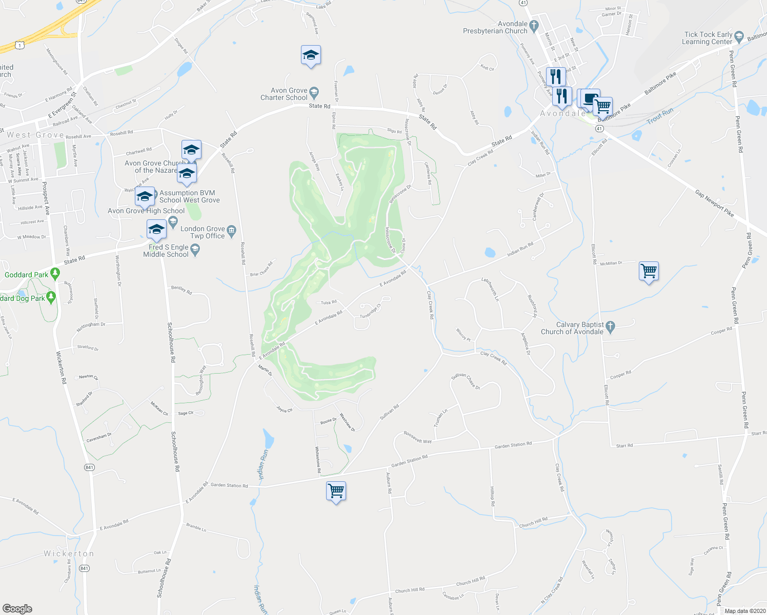 map of restaurants, bars, coffee shops, grocery stores, and more near 500 Turnbridge Court in Avondale