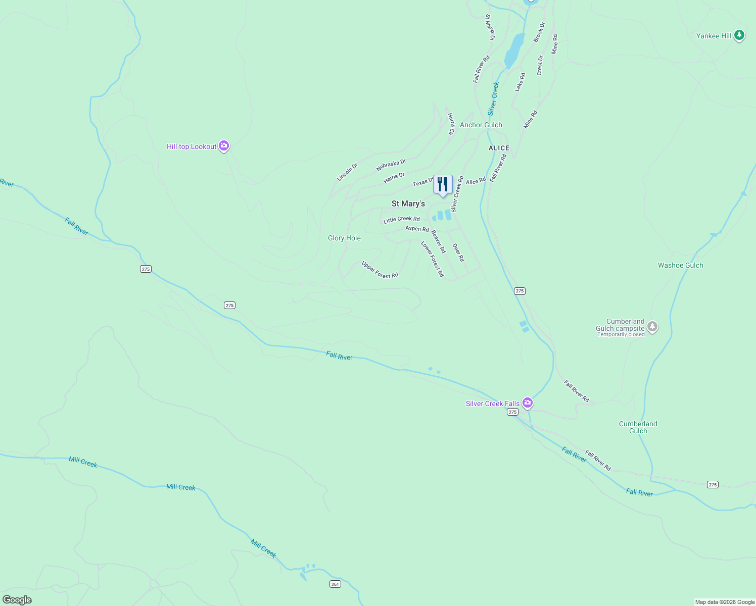 map of restaurants, bars, coffee shops, grocery stores, and more near 160 Vista Road in Idaho Springs
