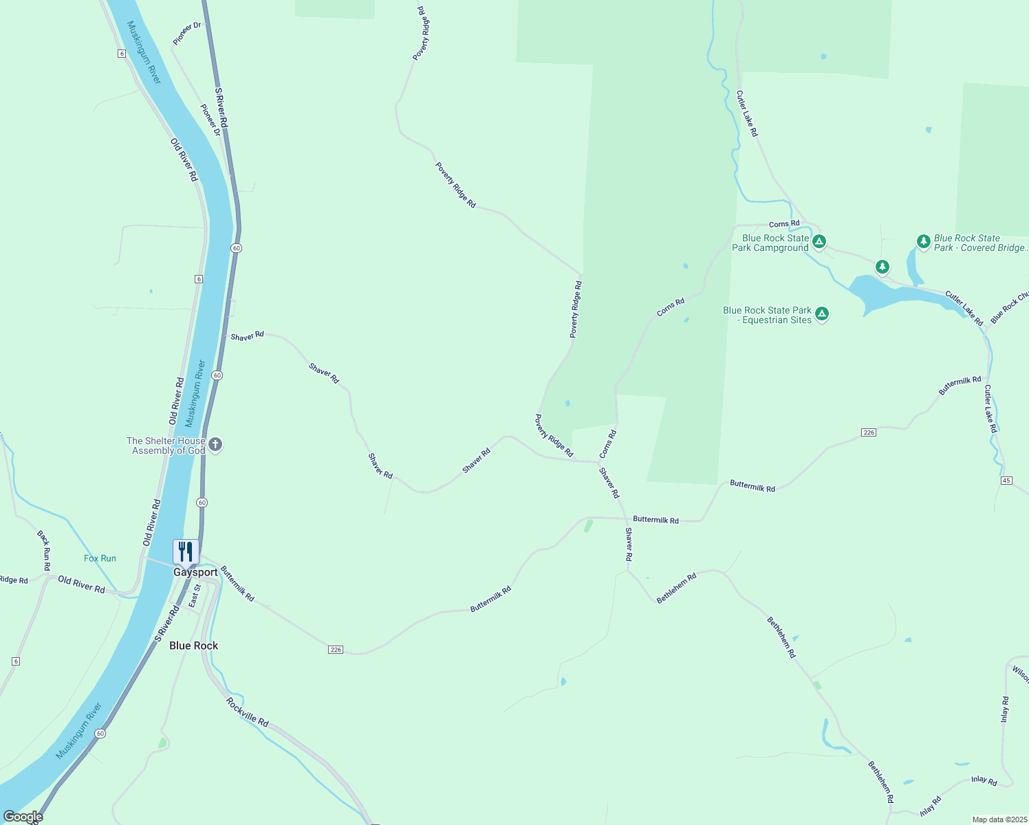 map of restaurants, bars, coffee shops, grocery stores, and more near 8131-8399 Poverty Ridge Road in Blue Rock