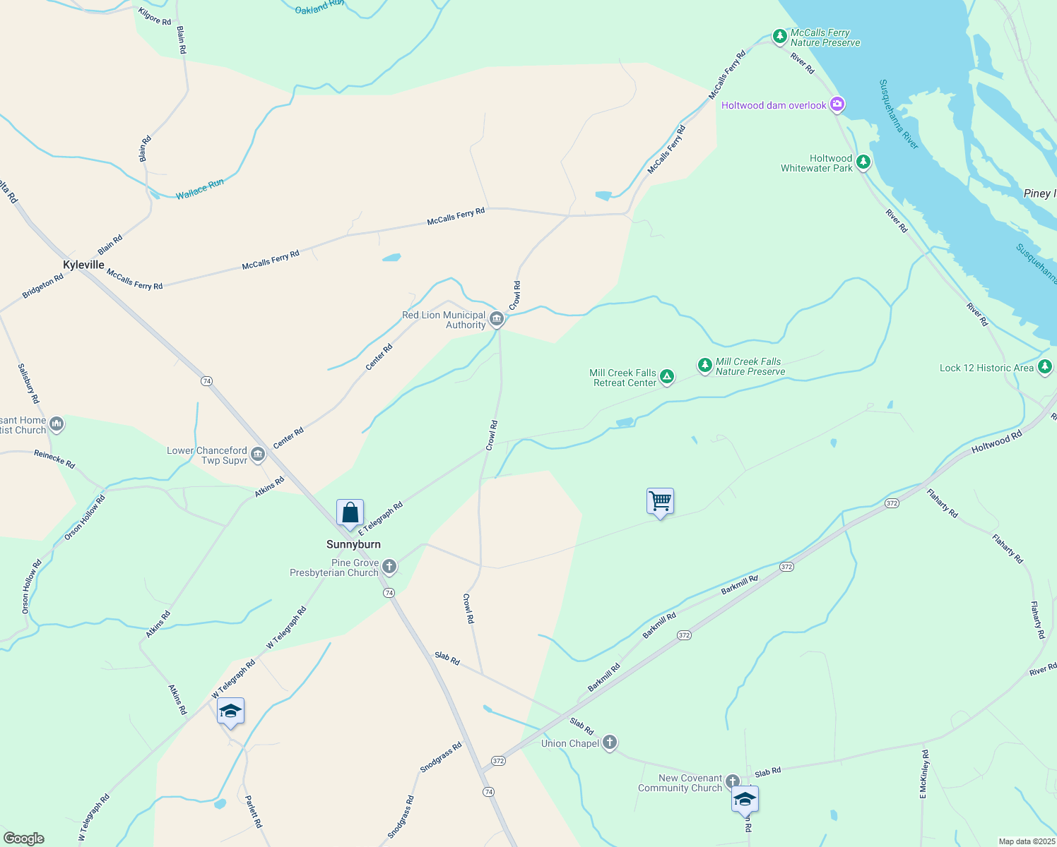map of restaurants, bars, coffee shops, grocery stores, and more near 177 E Telegraph Rd in Airville