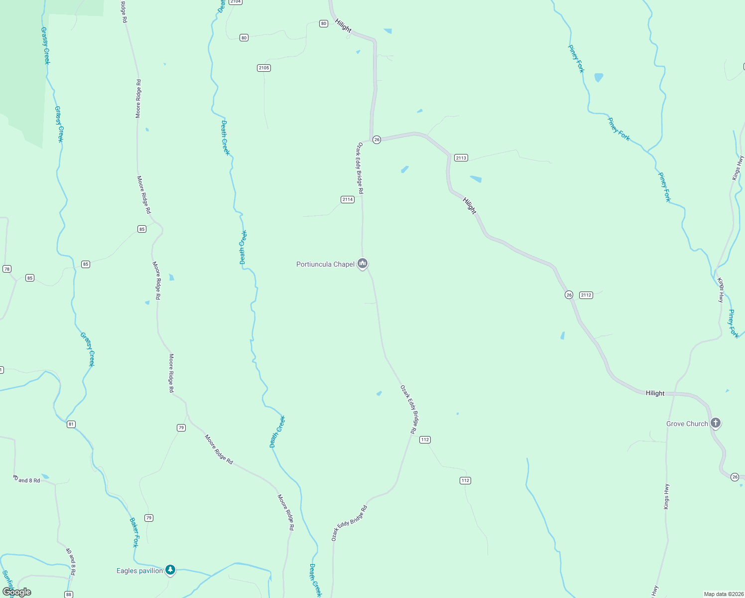 map of restaurants, bars, coffee shops, grocery stores, and more near 49539 Ozark Eddy Bridge Road in Jerusalem