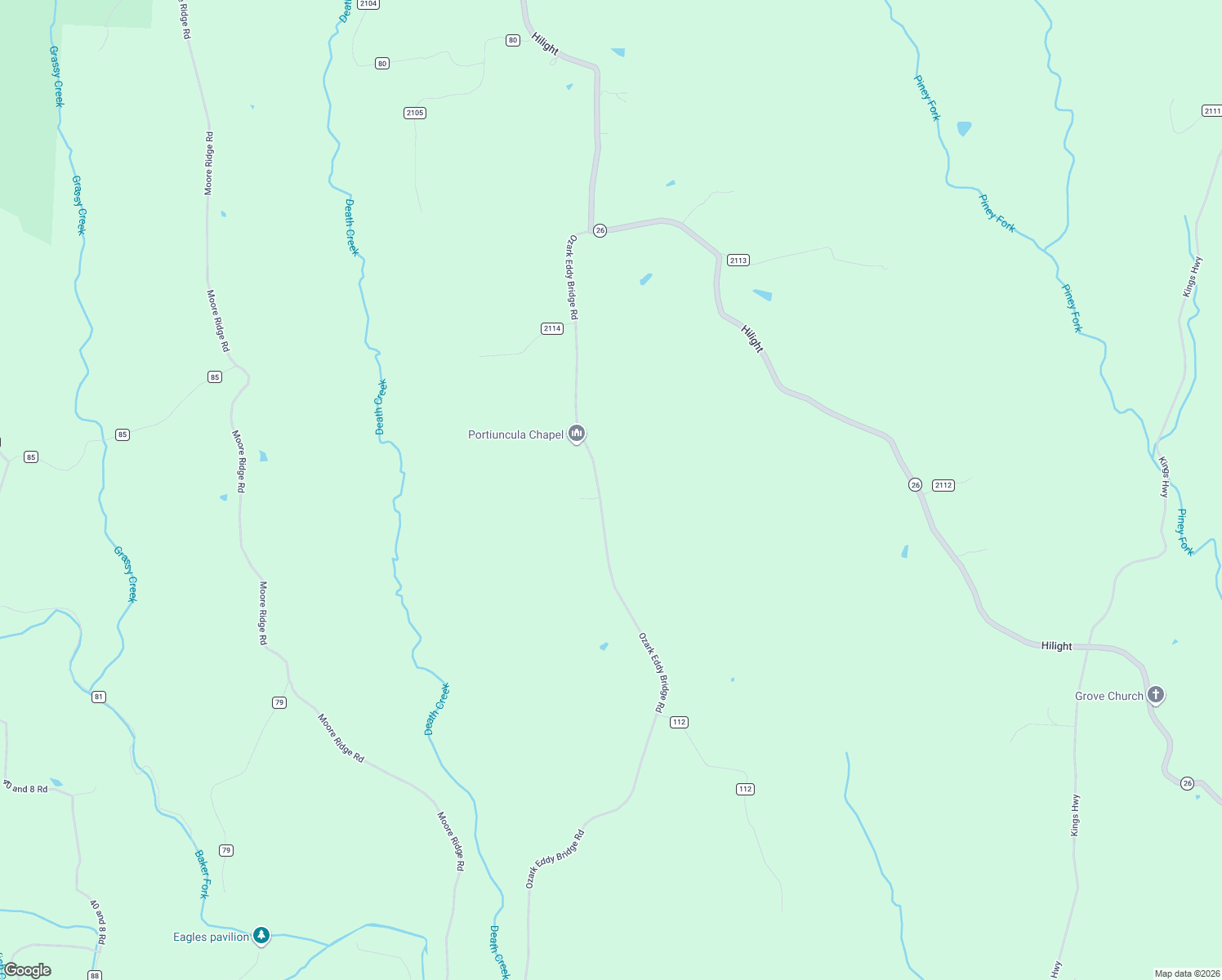 map of restaurants, bars, coffee shops, grocery stores, and more near 49539 Ozark Eddy Bridge Road in Jerusalem