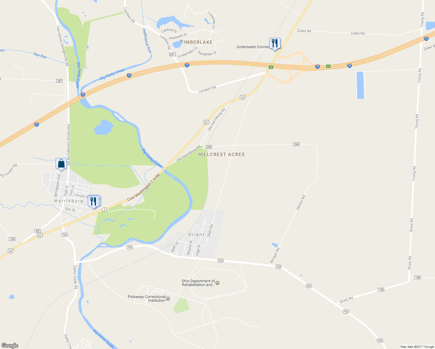 map of restaurants, bars, coffee shops, grocery stores, and more near 7481 Stahl Road in Orient