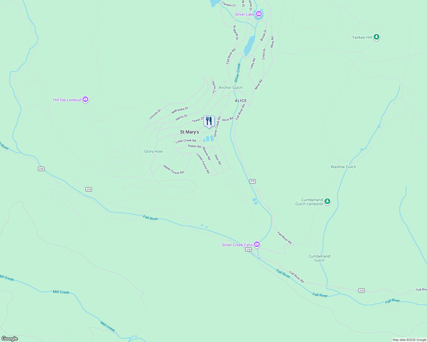 map of restaurants, bars, coffee shops, grocery stores, and more near 25 Beaver Road in Idaho Springs