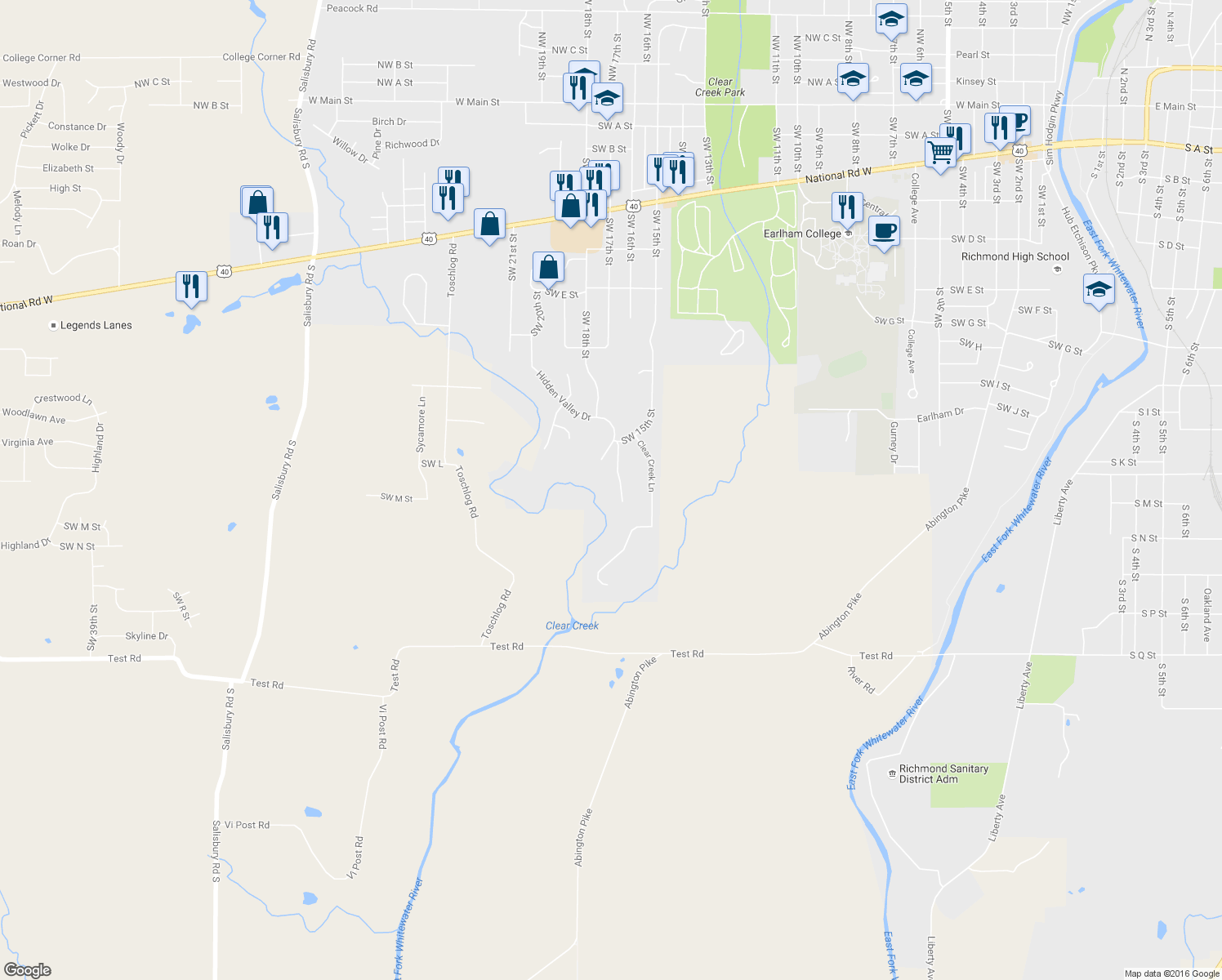 map of restaurants, bars, coffee shops, grocery stores, and more near 1240 Southwest 15th Street in Richmond