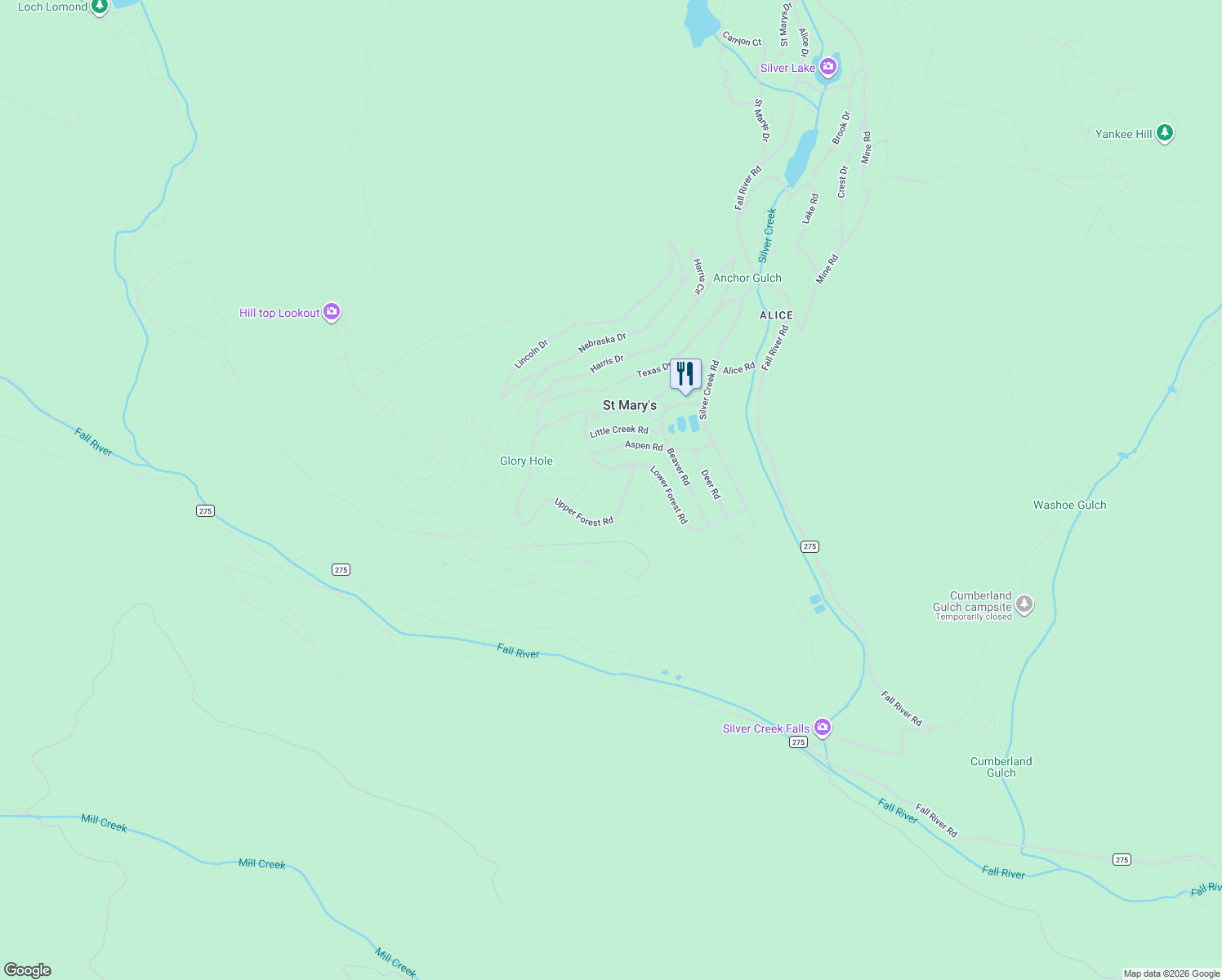 map of restaurants, bars, coffee shops, grocery stores, and more near 405 Upper Forest Road in Idaho Springs