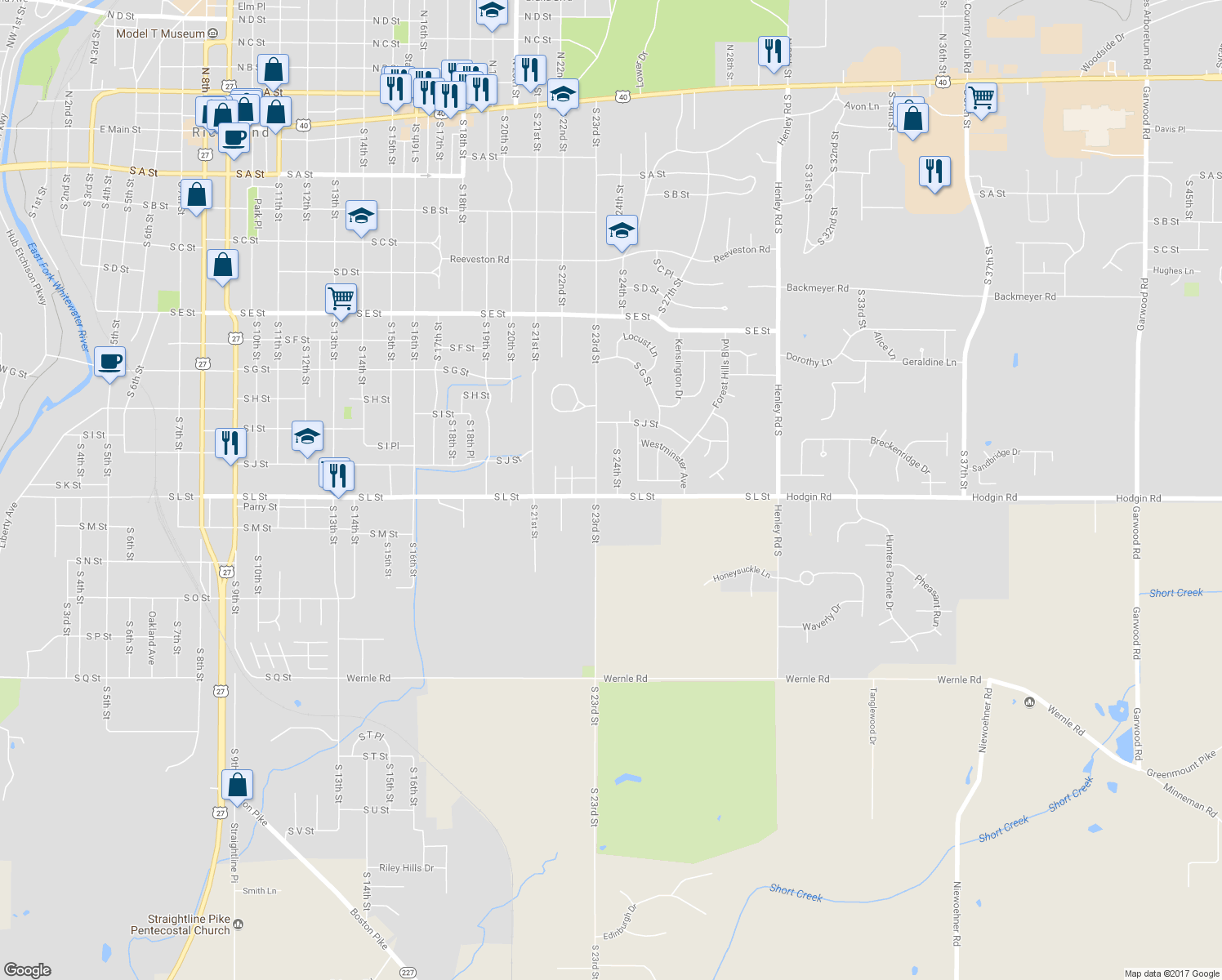 map of restaurants, bars, coffee shops, grocery stores, and more near 1170 South 24th Street in Richmond