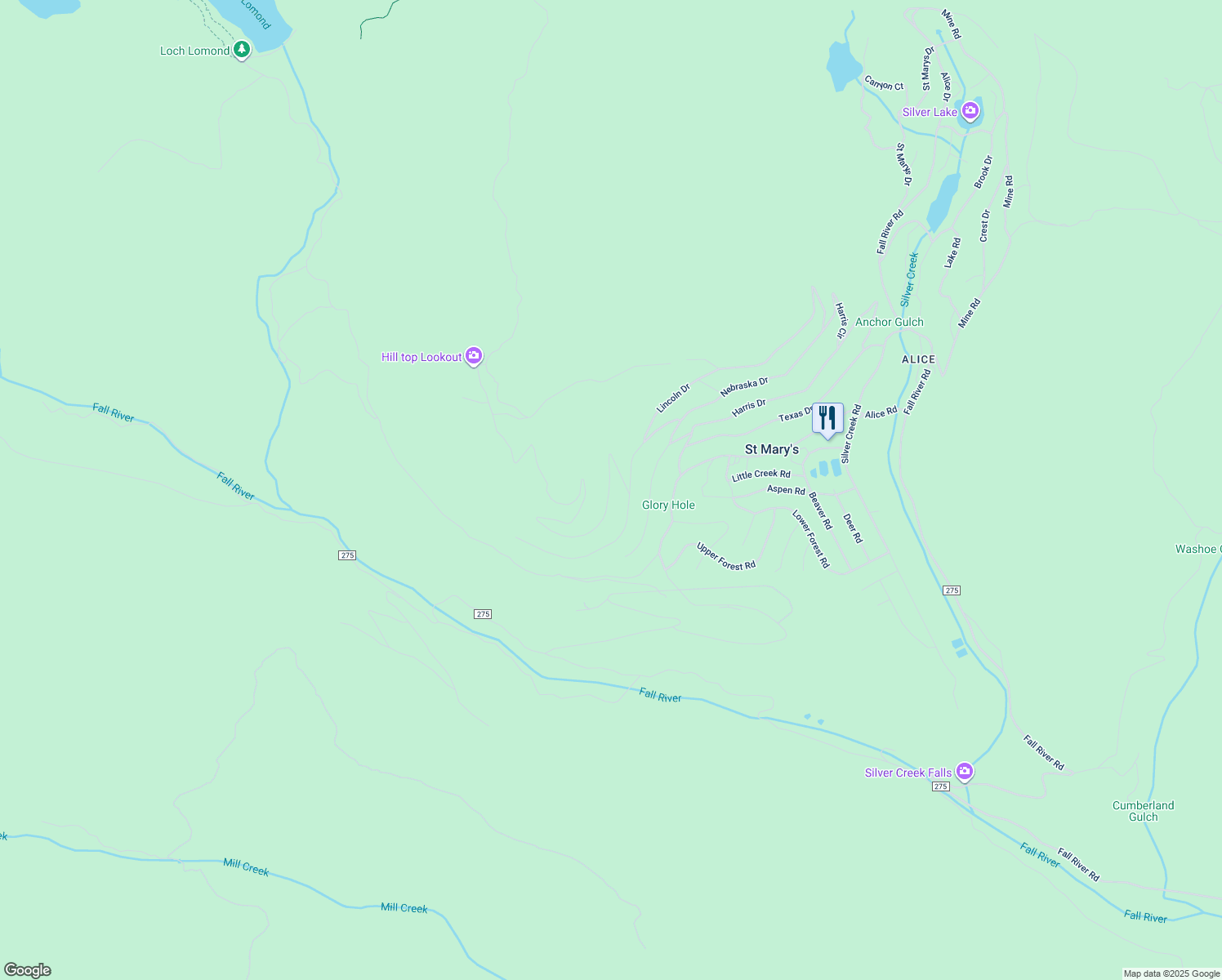 map of restaurants, bars, coffee shops, grocery stores, and more near 264 Hilltop Road in Idaho Springs