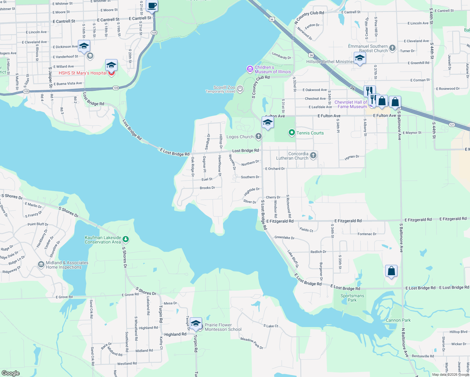 map of restaurants, bars, coffee shops, grocery stores, and more near 2200 Western Dr in Decatur