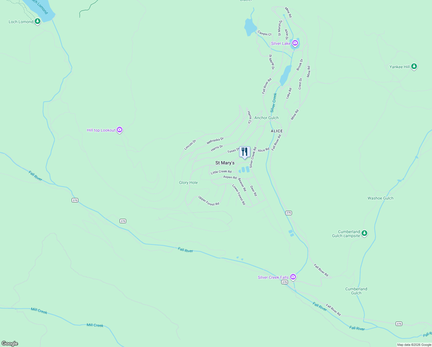 map of restaurants, bars, coffee shops, grocery stores, and more near 296 Aspen Road in Idaho Springs