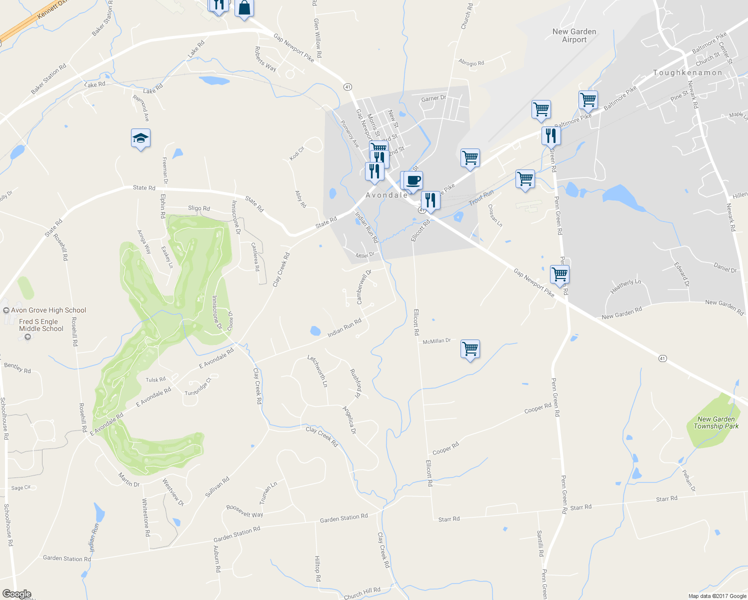 map of restaurants, bars, coffee shops, grocery stores, and more near 607 Heatherbrook Court in Avondale