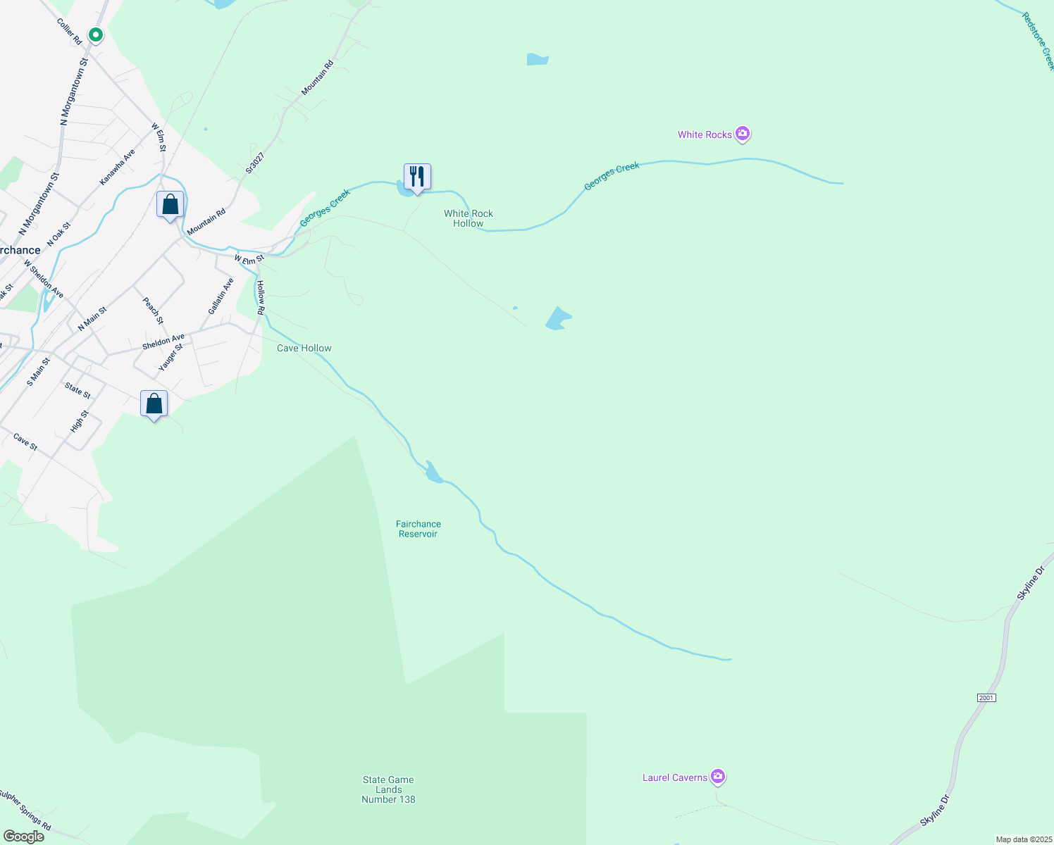 map of restaurants, bars, coffee shops, grocery stores, and more near in Fairchance