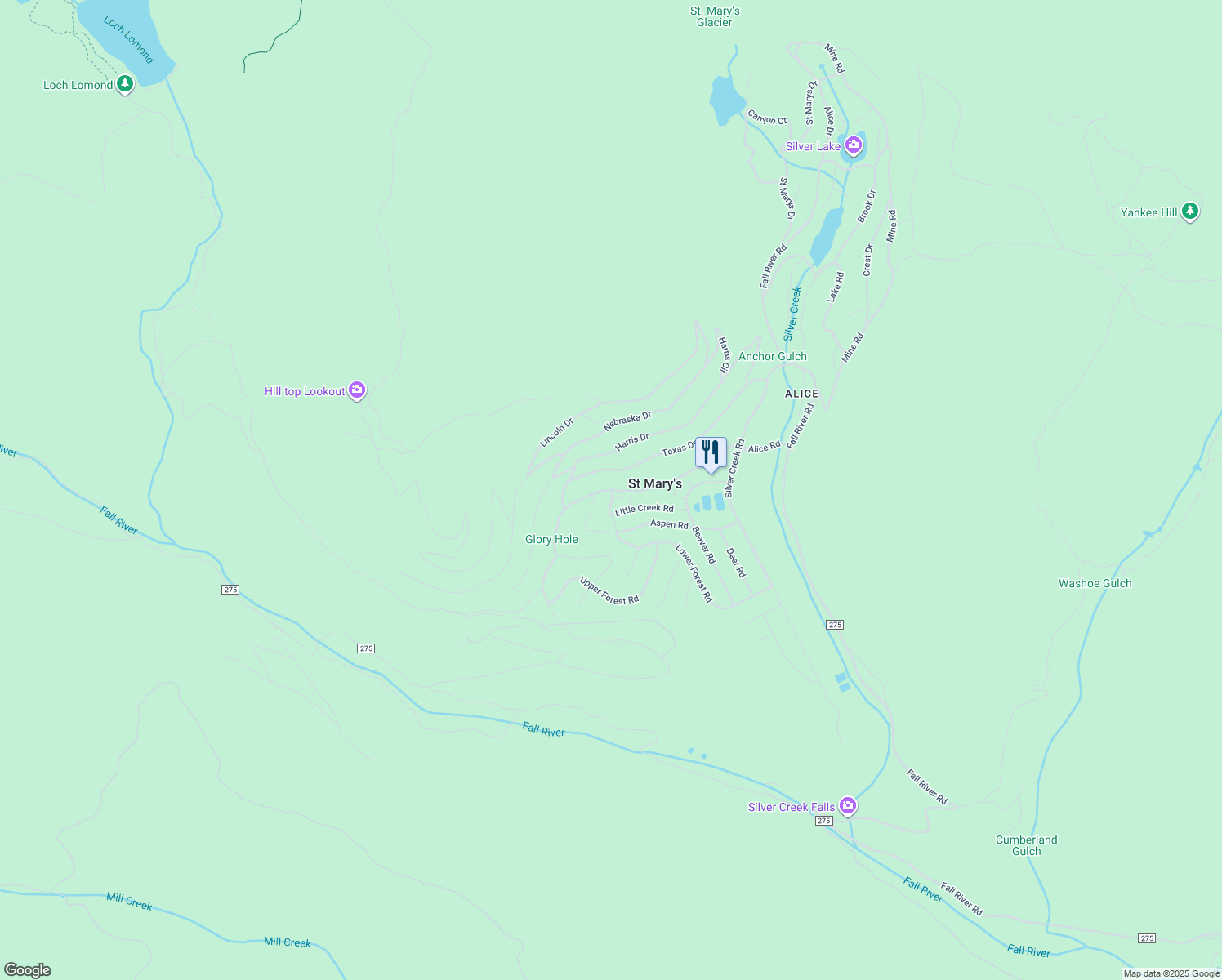 map of restaurants, bars, coffee shops, grocery stores, and more near 30 Little Creek Road in Idaho Springs