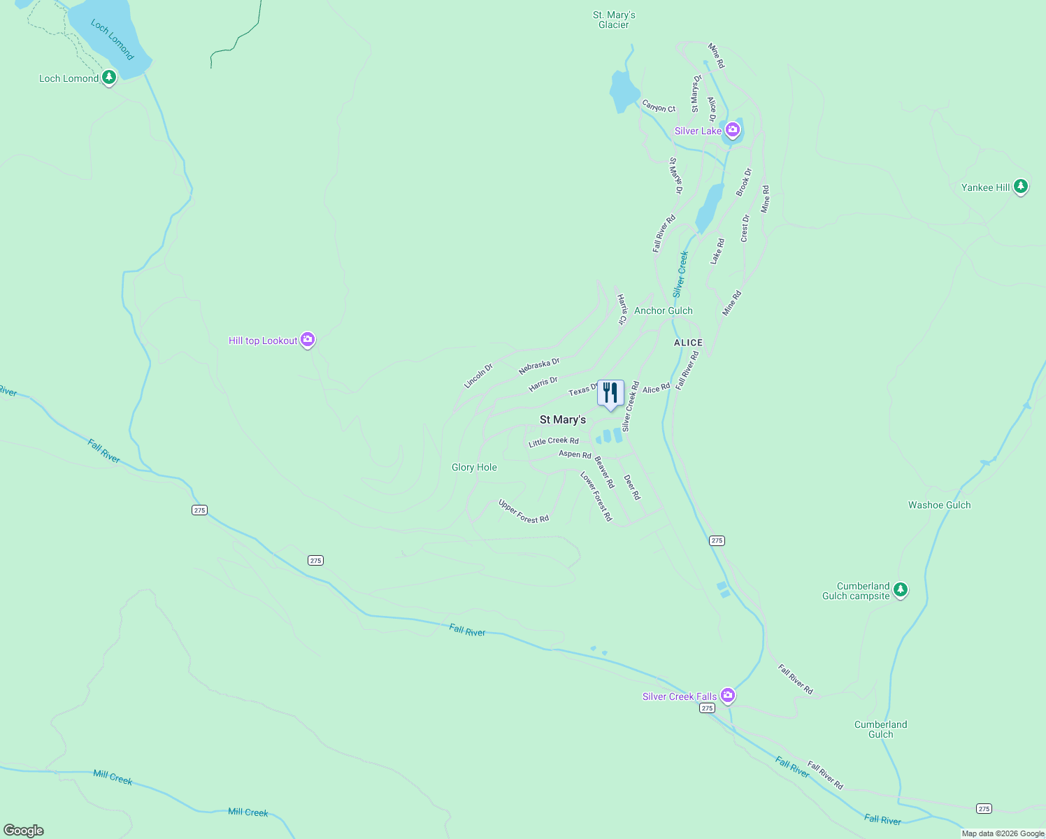 map of restaurants, bars, coffee shops, grocery stores, and more near 30 Little Creek Road in Idaho Springs