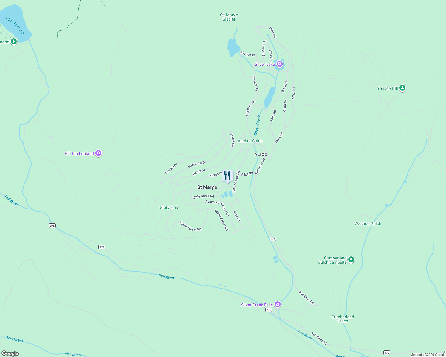 map of restaurants, bars, coffee shops, grocery stores, and more near 355 Texas Drive in Idaho Springs