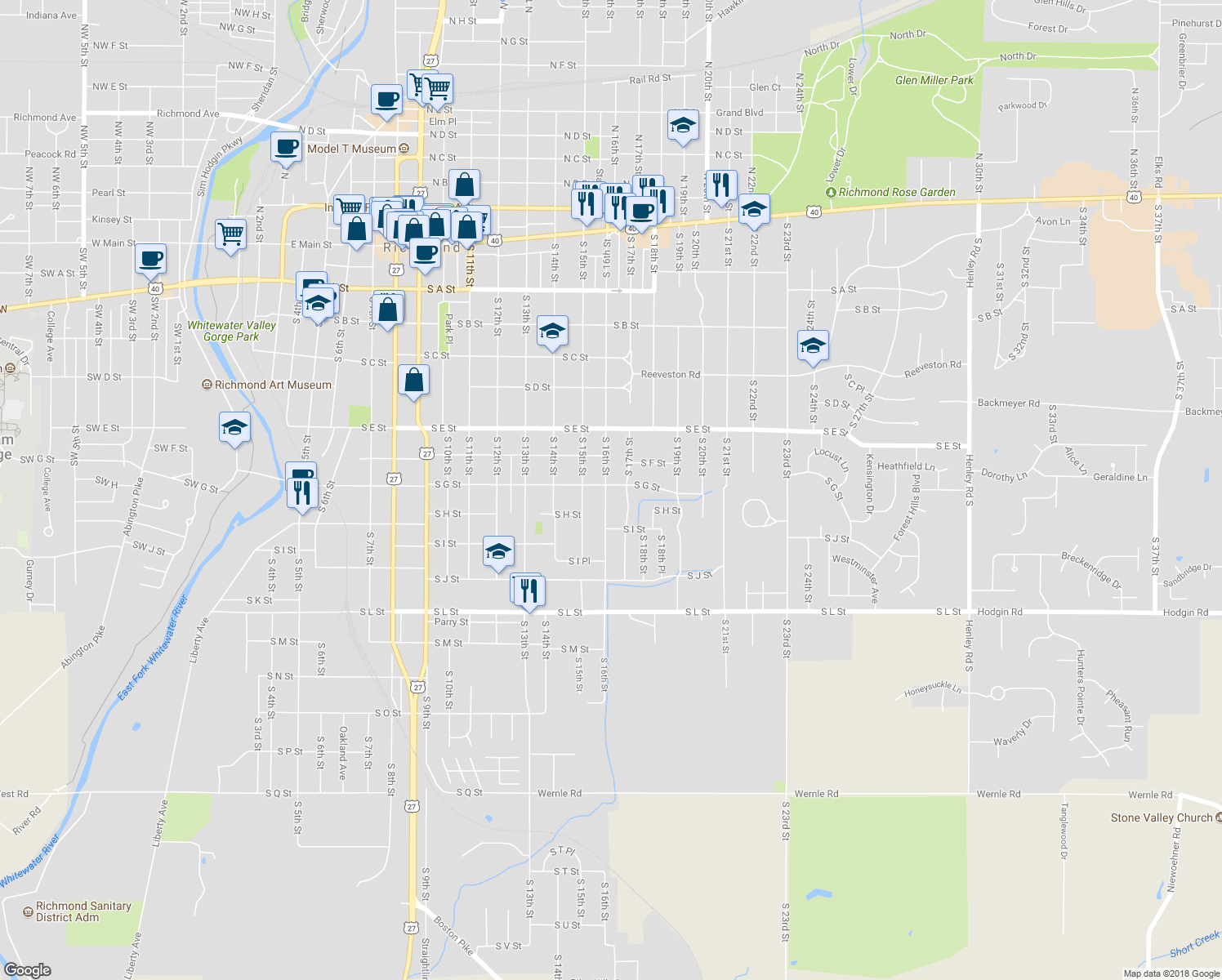 map of restaurants, bars, coffee shops, grocery stores, and more near 701 South 16th Street in Richmond