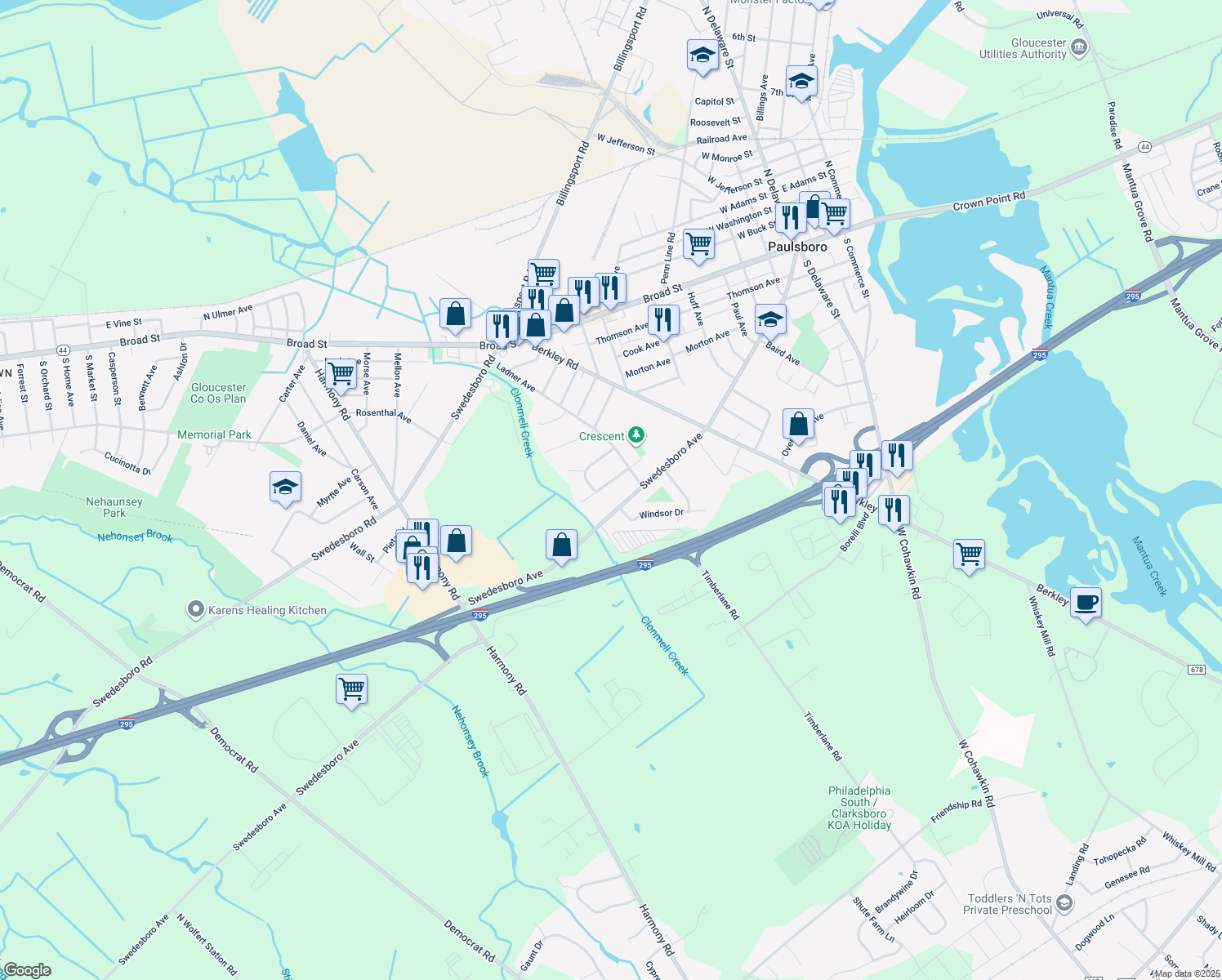 map of restaurants, bars, coffee shops, grocery stores, and more near 231 Crescent Avenue in Greenwich Township