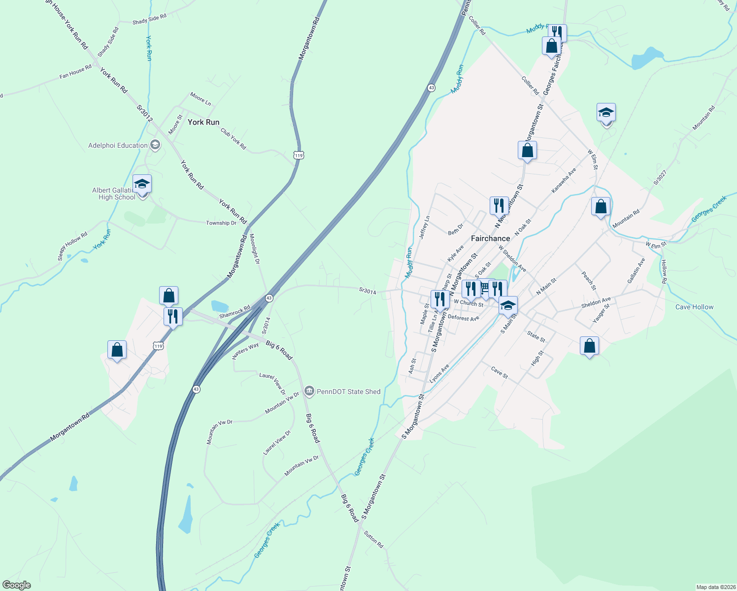 map of restaurants, bars, coffee shops, grocery stores, and more near 114 Dry Knob Rd in Smithfield