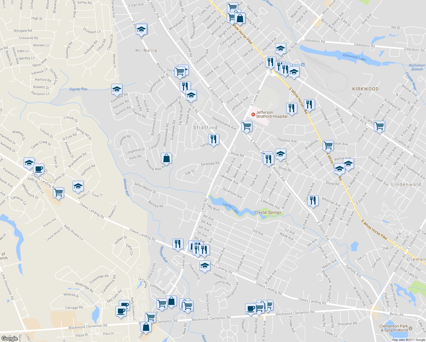map of restaurants, bars, coffee shops, grocery stores, and more near 7 Academy Drive in Stratford
