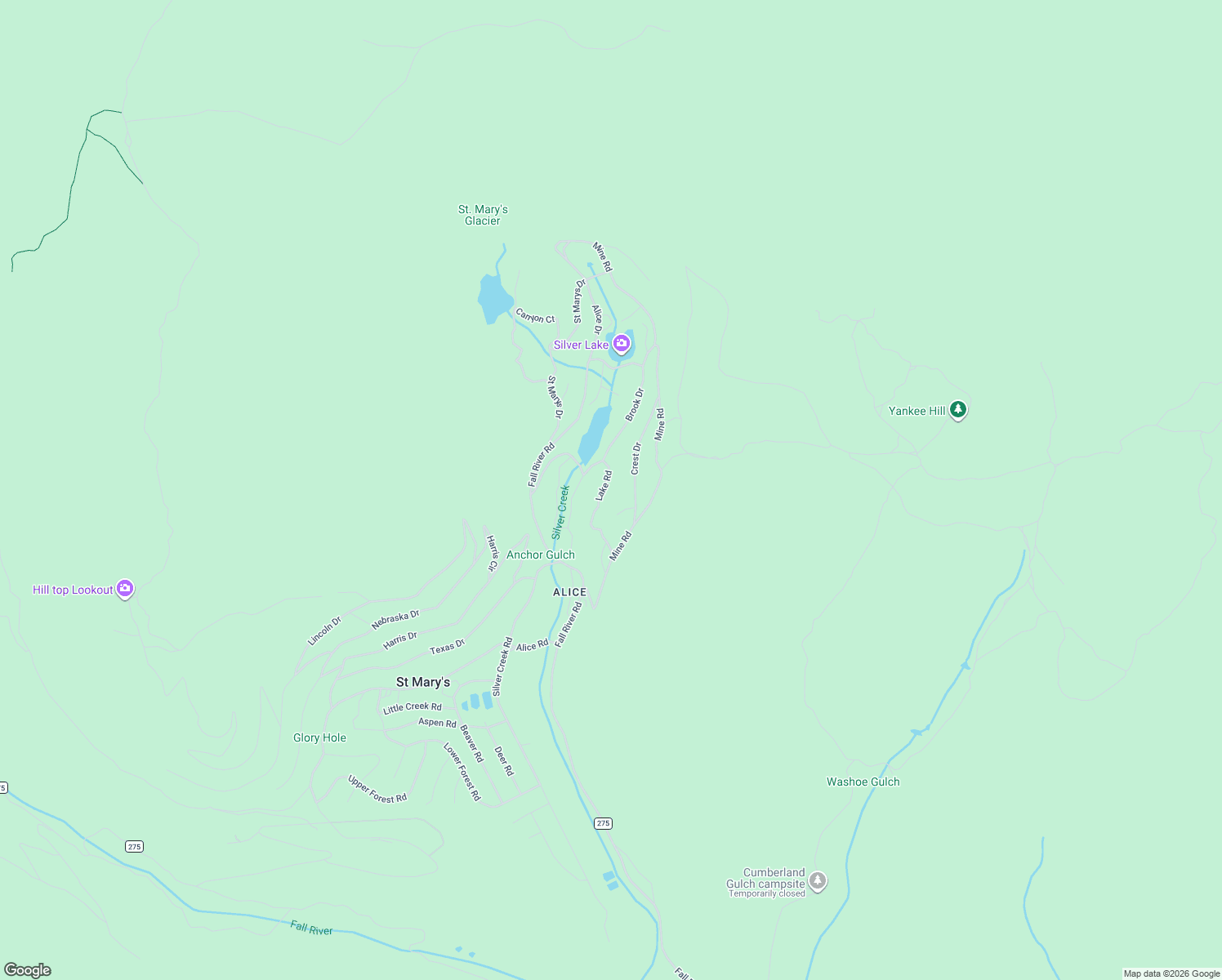 map of restaurants, bars, coffee shops, grocery stores, and more near 404 Lake Road in Idaho Springs