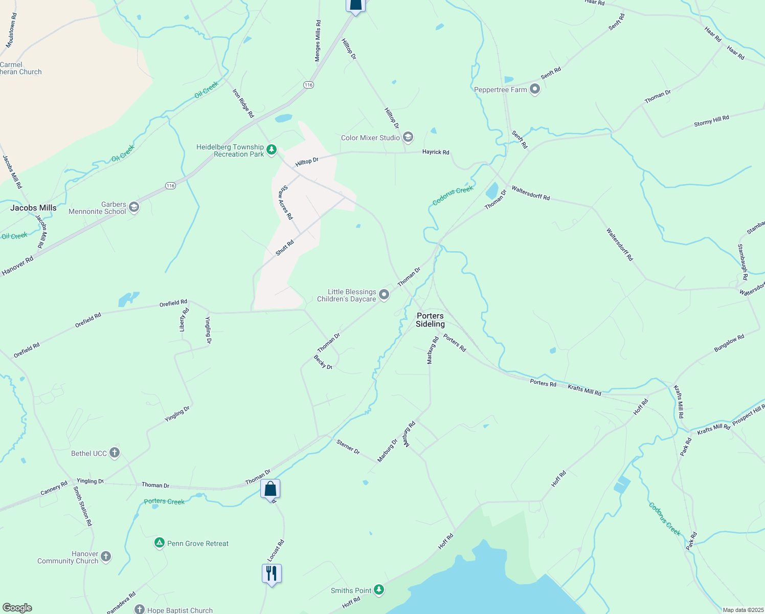 map of restaurants, bars, coffee shops, grocery stores, and more near 6128 Thoman Drive in Spring Grove