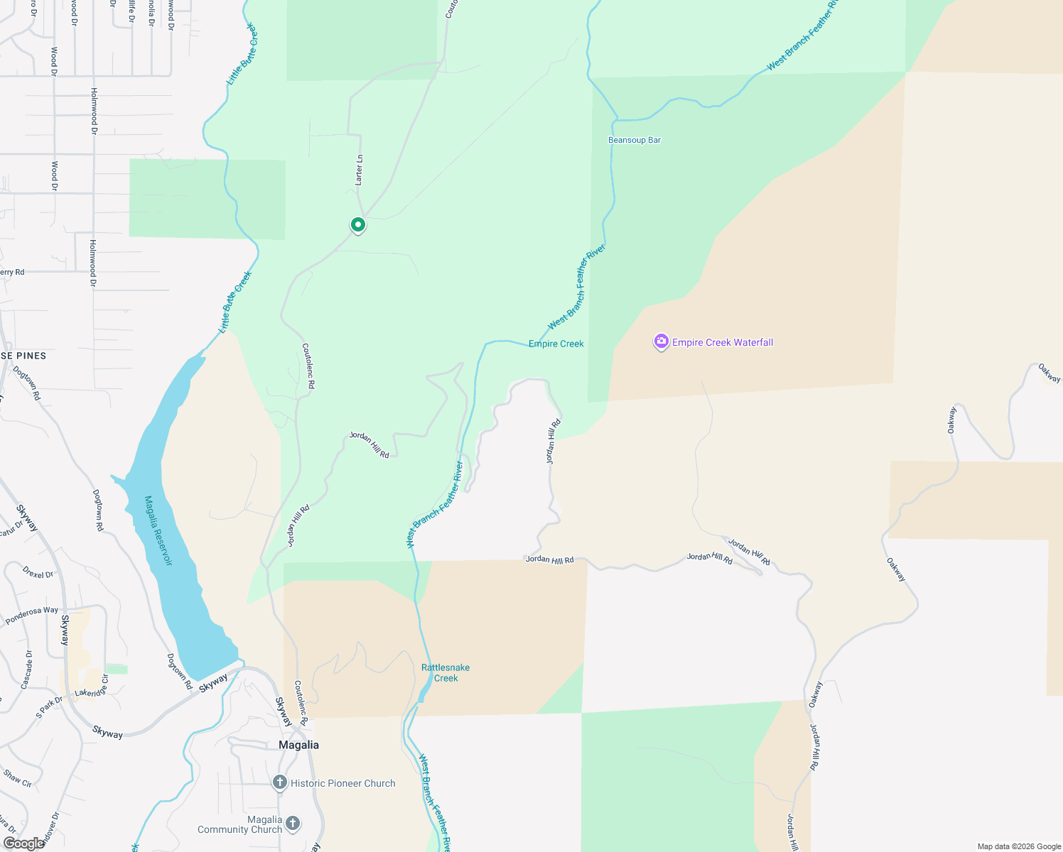 map of restaurants, bars, coffee shops, grocery stores, and more near Jordan Hill Road in Paradise