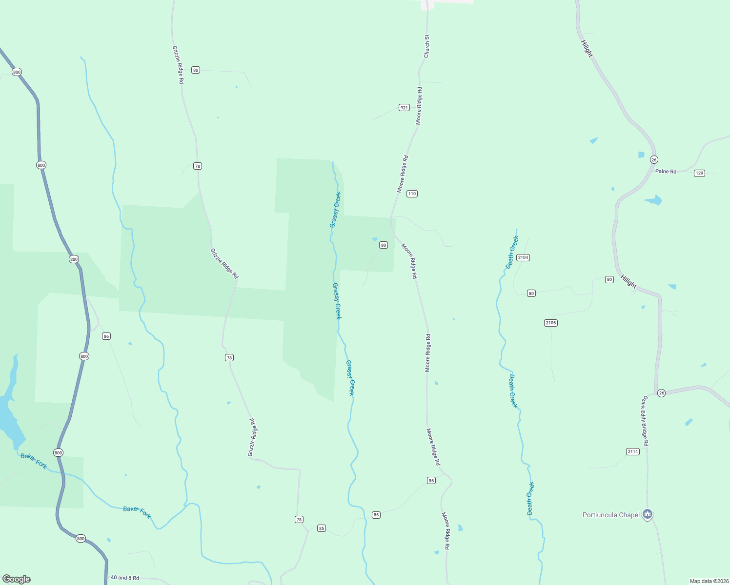 map of restaurants, bars, coffee shops, grocery stores, and more near 50875 Moore Ridge Road in Jerusalem