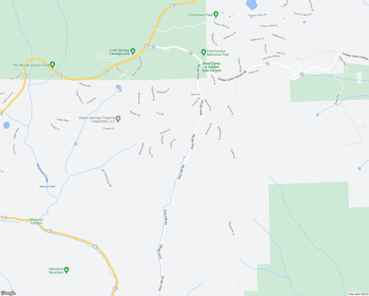 map of restaurants, bars, coffee shops, grocery stores, and more near 2169 Dory Hill Road in Black Hawk