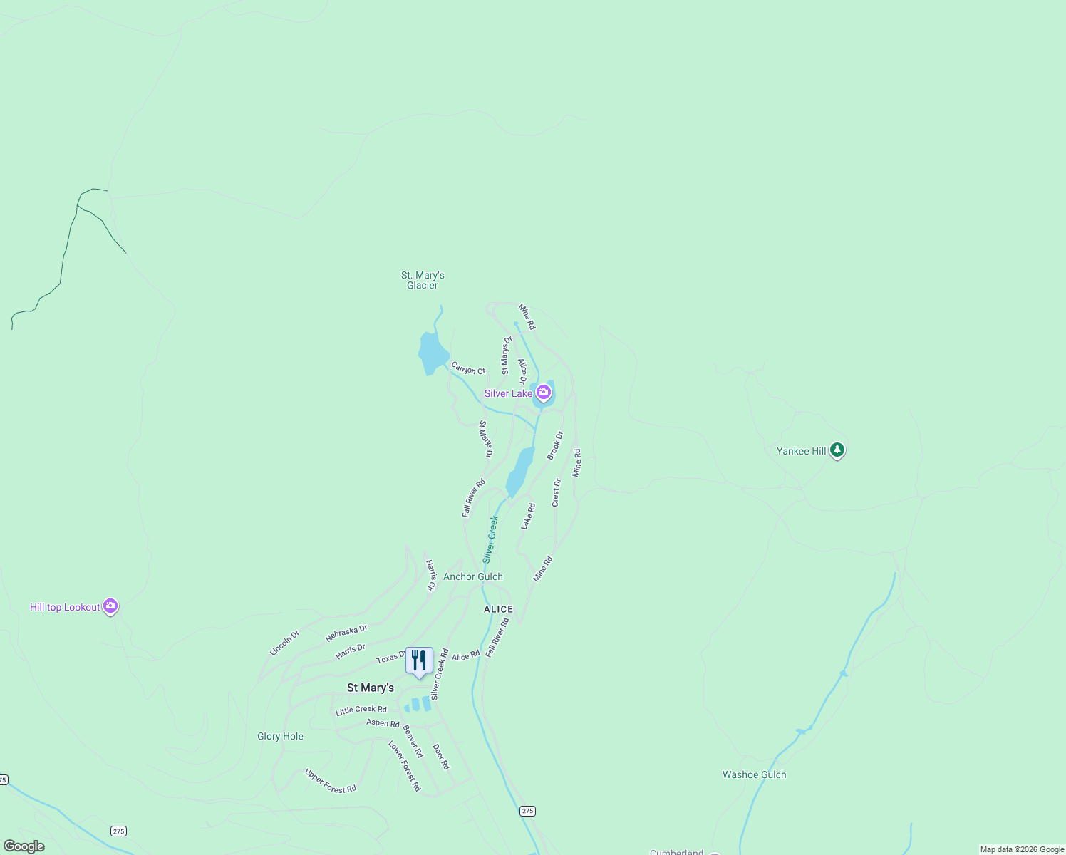 map of restaurants, bars, coffee shops, grocery stores, and more near 10 Stuart Vista Court in Idaho Springs
