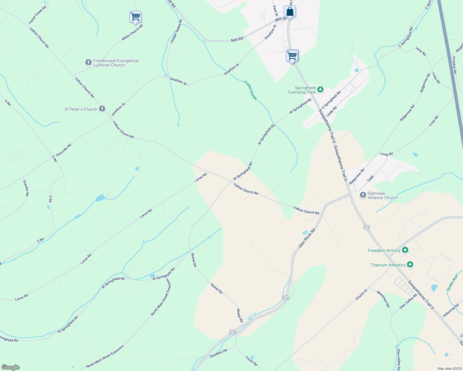 map of restaurants, bars, coffee shops, grocery stores, and more near 9448 Yellow Church Road in Seven Valleys
