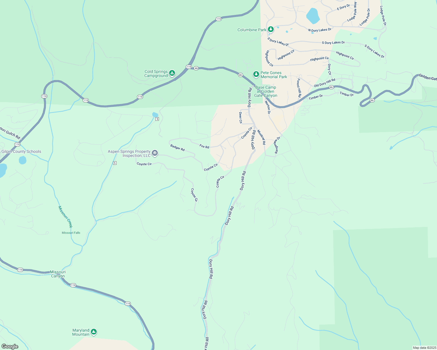 map of restaurants, bars, coffee shops, grocery stores, and more near 2510 Coyote Cir in Black Hawk