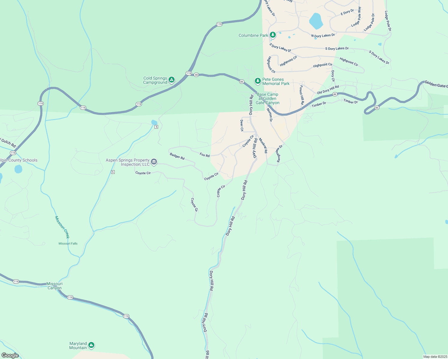 map of restaurants, bars, coffee shops, grocery stores, and more near 2510 Coyote Circle in Black Hawk