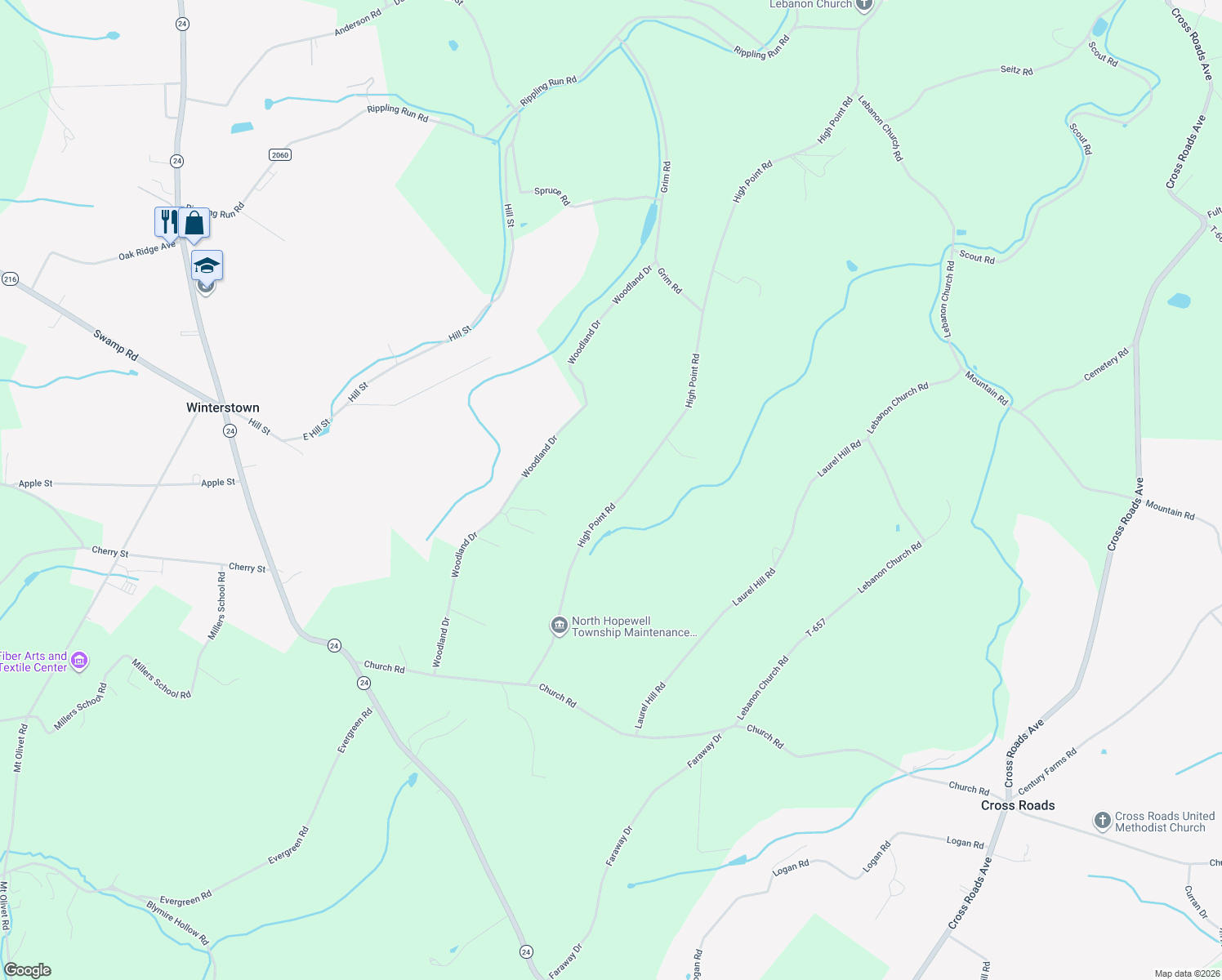 map of restaurants, bars, coffee shops, grocery stores, and more near 12666 High Point Road in Felton