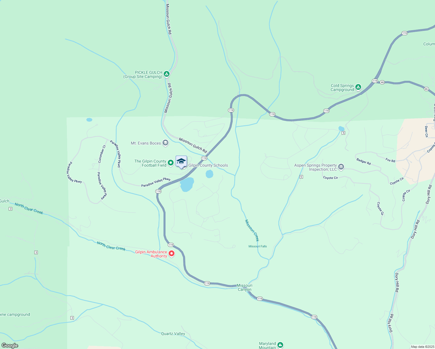 map of restaurants, bars, coffee shops, grocery stores, and more near 393 Pinon Circle in Black Hawk