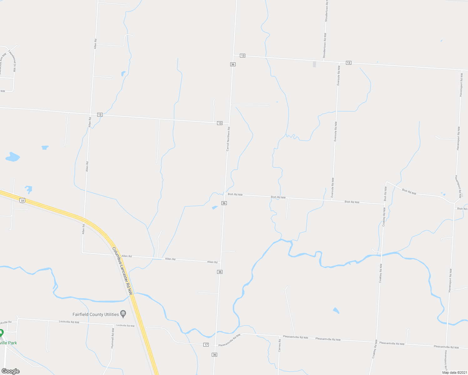 map of restaurants, bars, coffee shops, grocery stores, and more near 5950 Bish Road Northwest in Carroll
