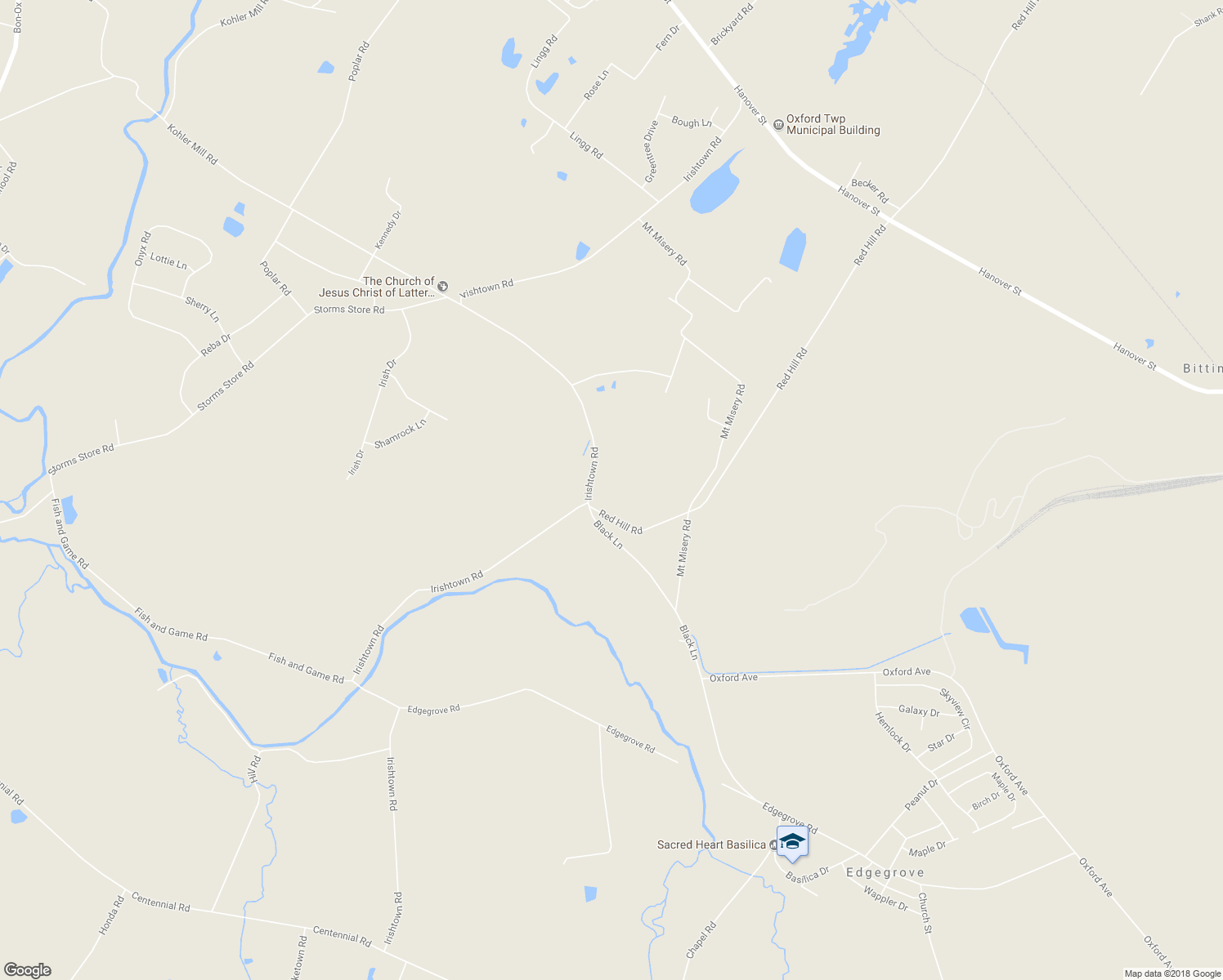 map of restaurants, bars, coffee shops, grocery stores, and more near 881 Irishtown Road in New Oxford