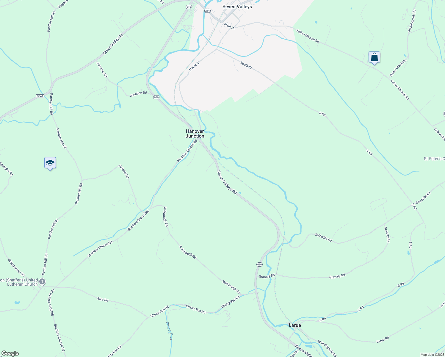map of restaurants, bars, coffee shops, grocery stores, and more near 2605 Seven Valleys Road in Seven Valleys