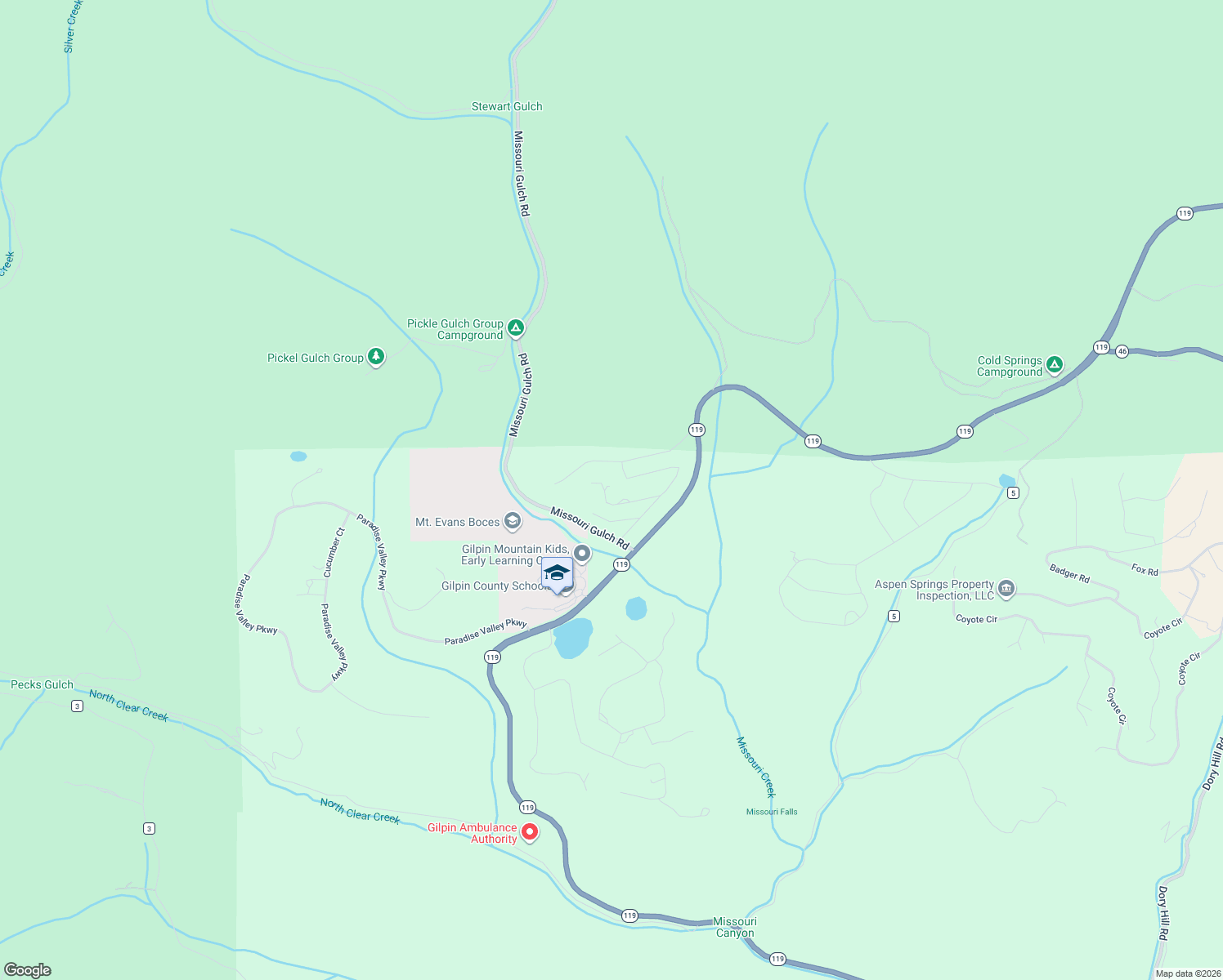 map of restaurants, bars, coffee shops, grocery stores, and more near 195 Elk Pl in Black Hawk