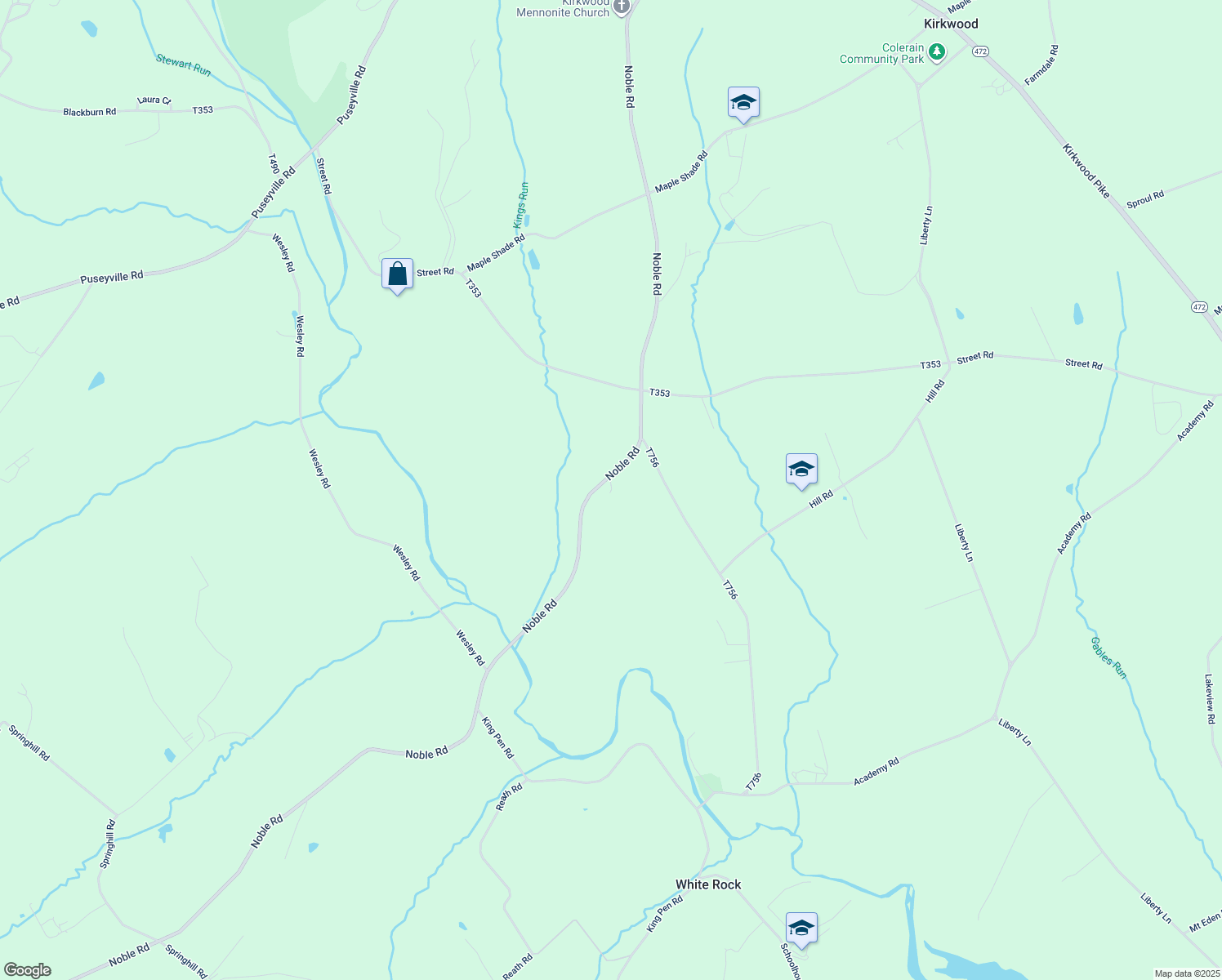 map of restaurants, bars, coffee shops, grocery stores, and more near 2200 Noble Road in Kirkwood