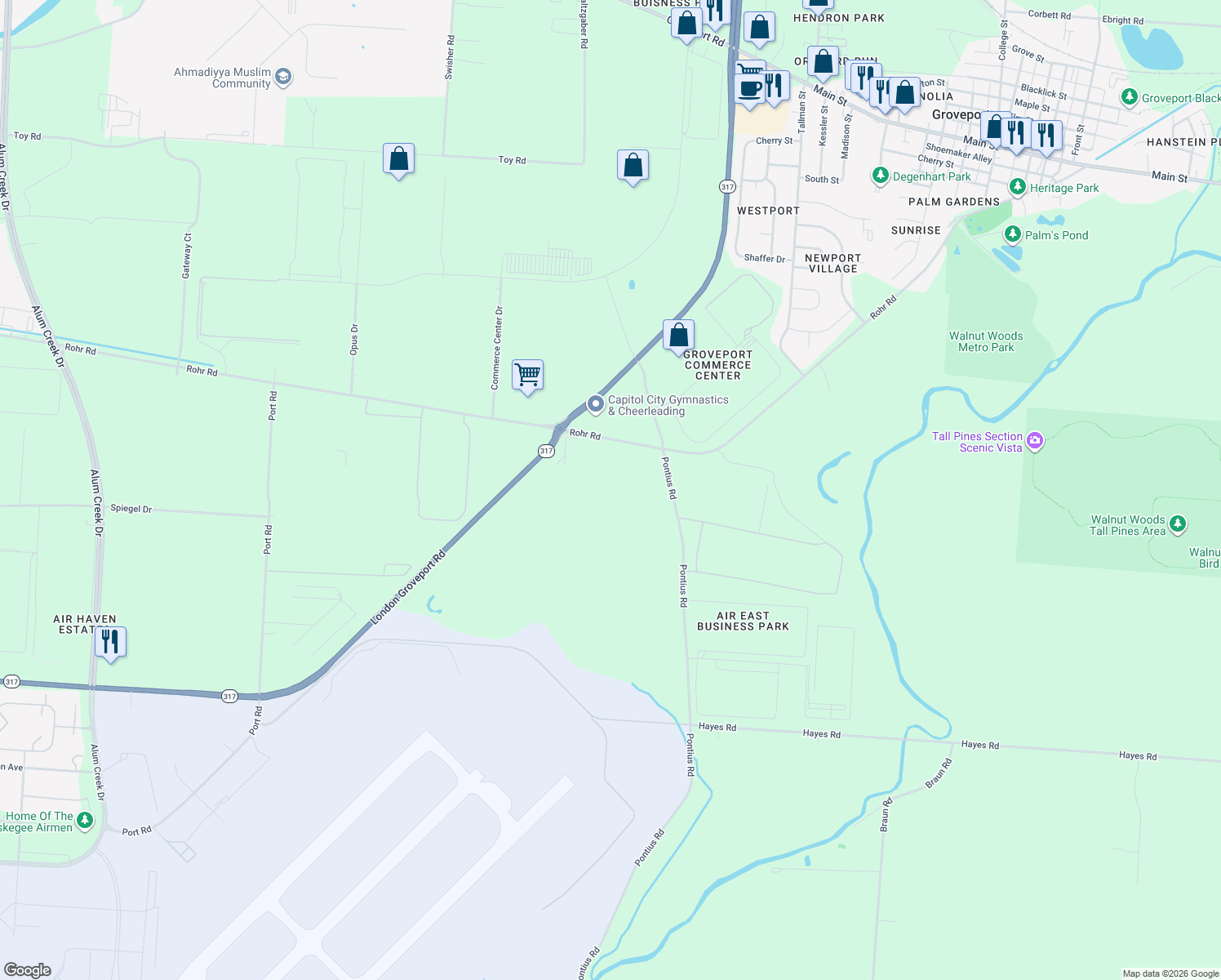 map of restaurants, bars, coffee shops, grocery stores, and more near 3533 Rohr Rd in Groveport