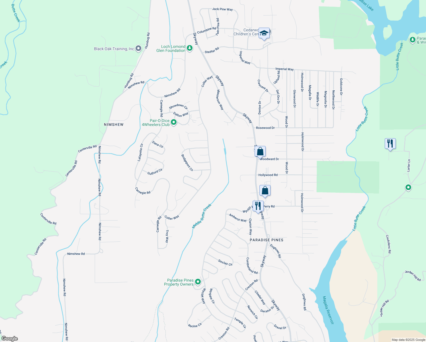 map of restaurants, bars, coffee shops, grocery stores, and more near 14592 Colter Way in Magalia