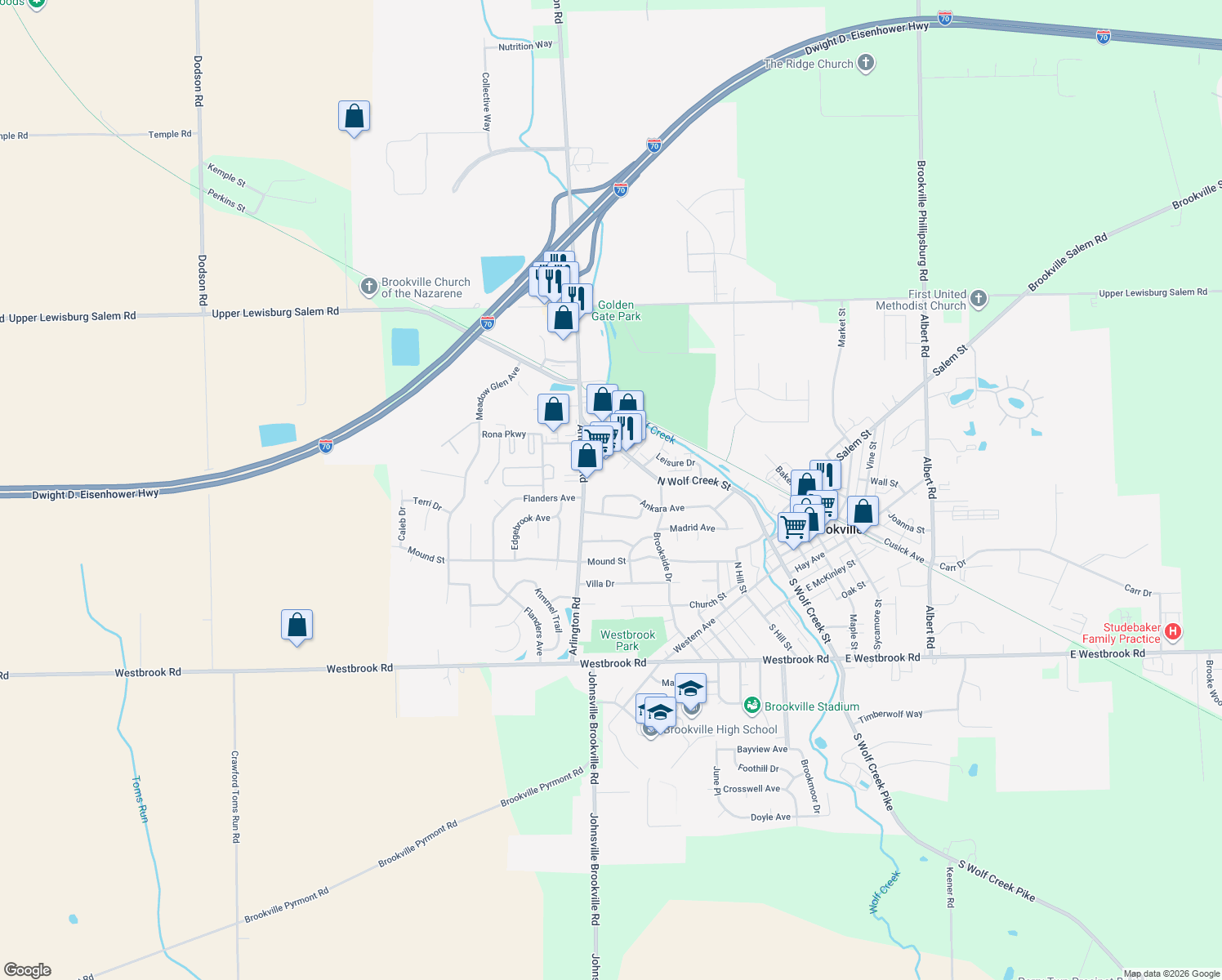 map of restaurants, bars, coffee shops, grocery stores, and more near 140 Ankara Avenue in Brookville