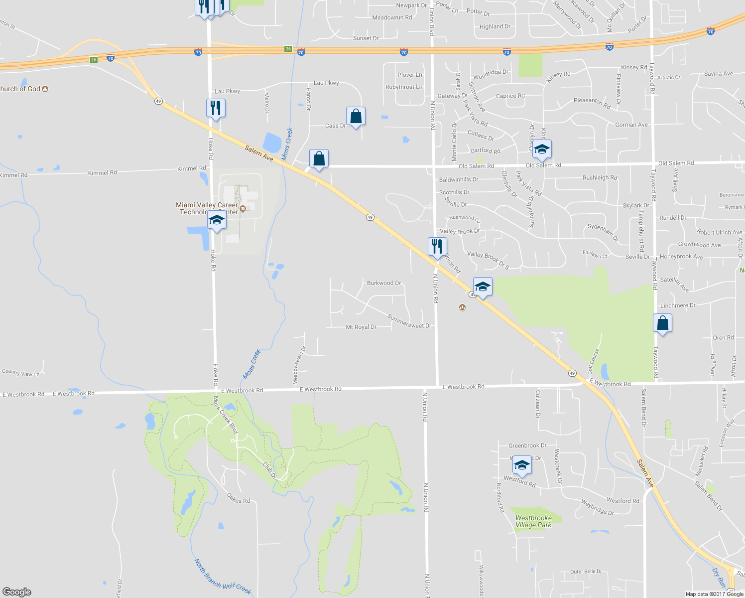 map of restaurants, bars, coffee shops, grocery stores, and more near 5896 Coralberry Dr in Clayton