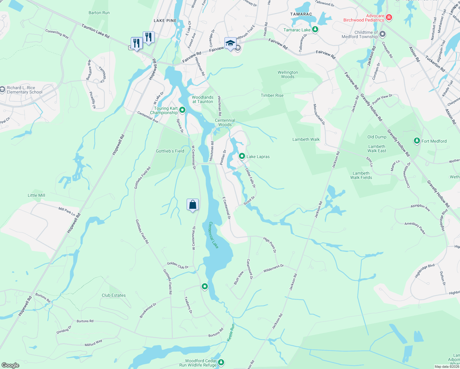 map of restaurants, bars, coffee shops, grocery stores, and more near 12 Pontiac Drive in Medford