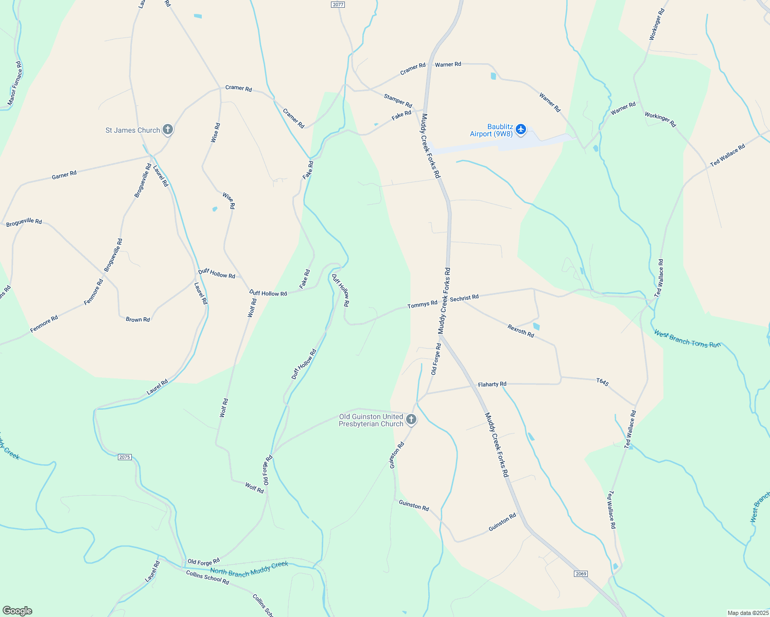 map of restaurants, bars, coffee shops, grocery stores, and more near 3007 Tommys Road in Brogue