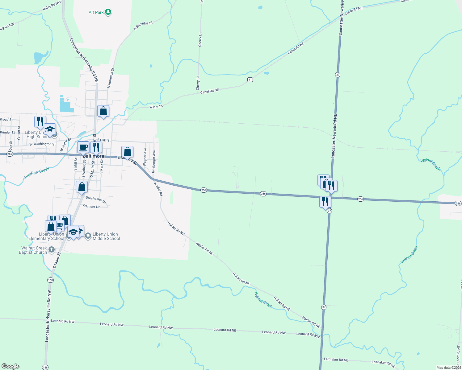 map of restaurants, bars, coffee shops, grocery stores, and more near 290 Baltimore-Somerset Road Northeast in Baltimore